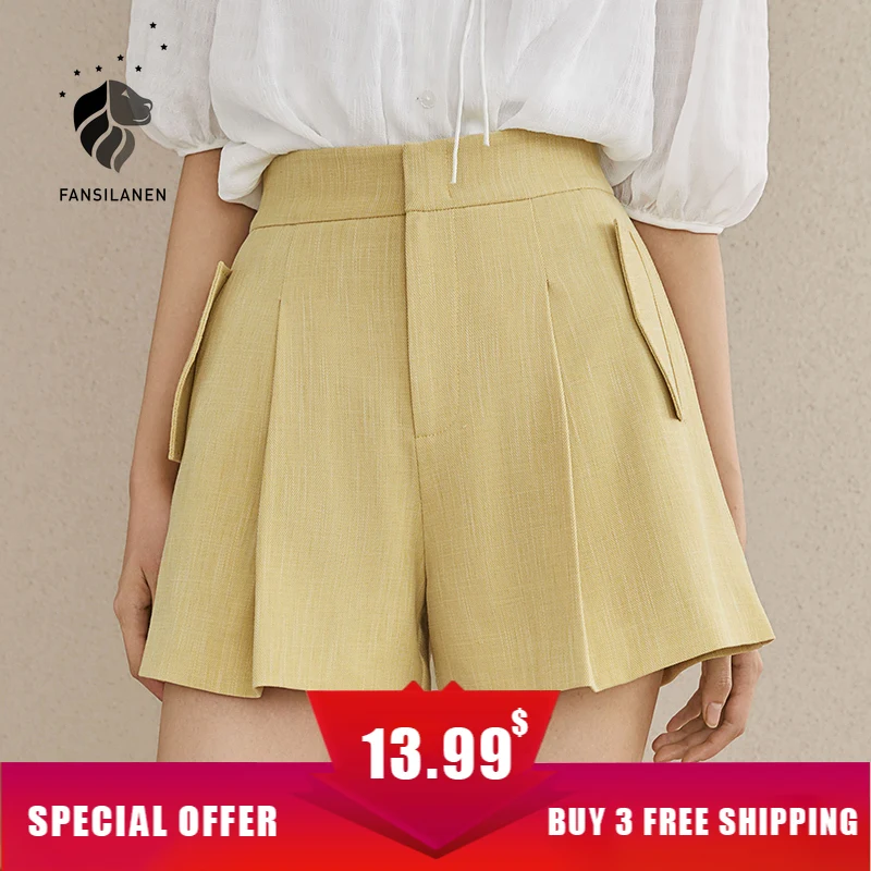 

Шорты женские свободные плиссированные с широкими штанинами и высокой талией