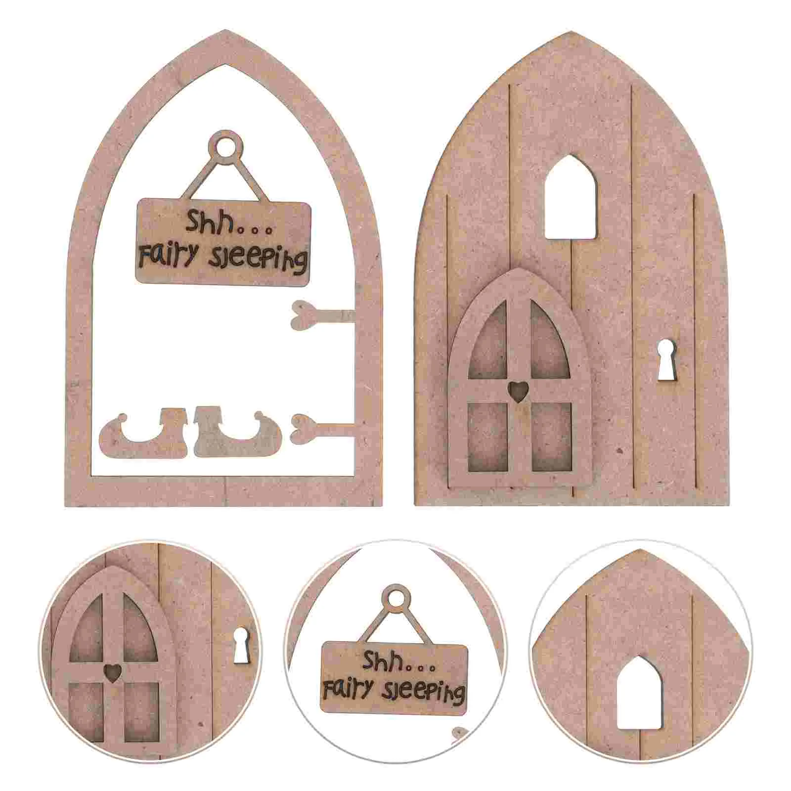 

2pcs DIY Miniature Fairy Door Embellishments Wooden Fairy Garden Door Decor
