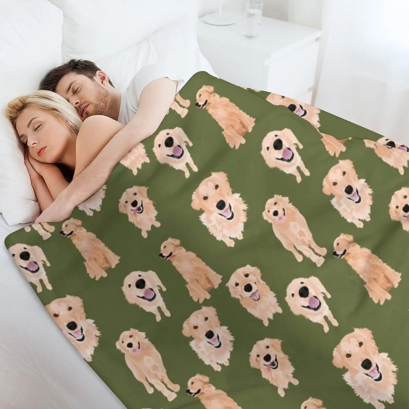 Одеяло Золотистые ретриверы в клетку постельное белье декоративные одеяла