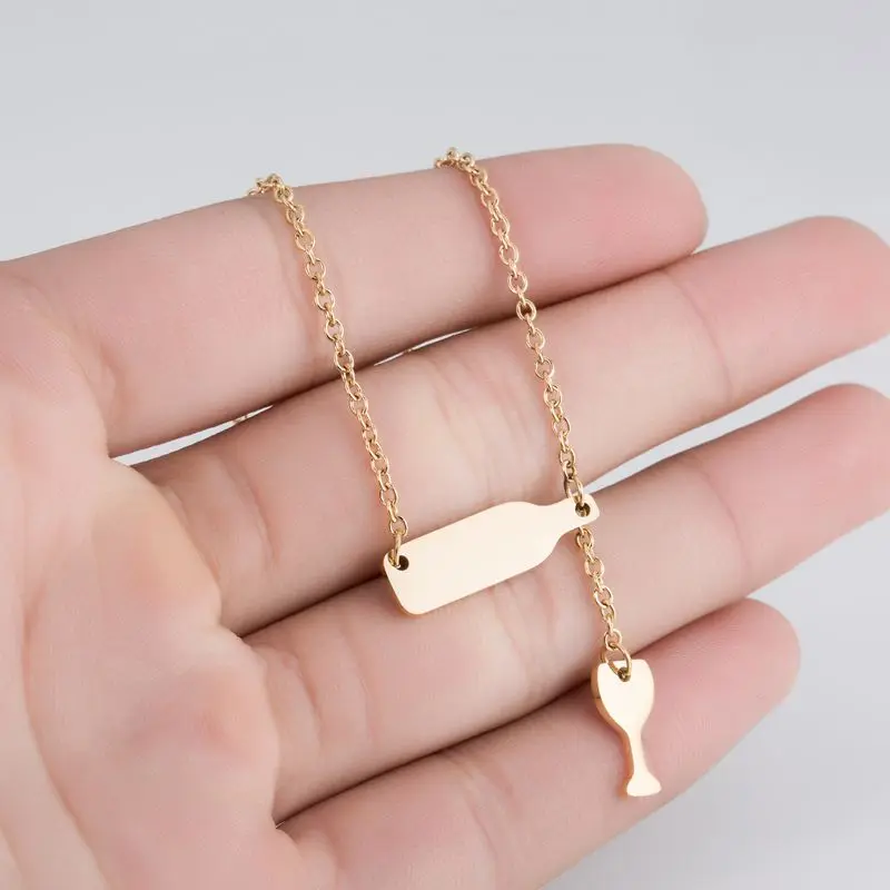 

TULX Stainless Steel Necklaces Red Wine & Cup Love Wine Bottle Glass Pendant Chain Fashion Necklace For Women Jewelry