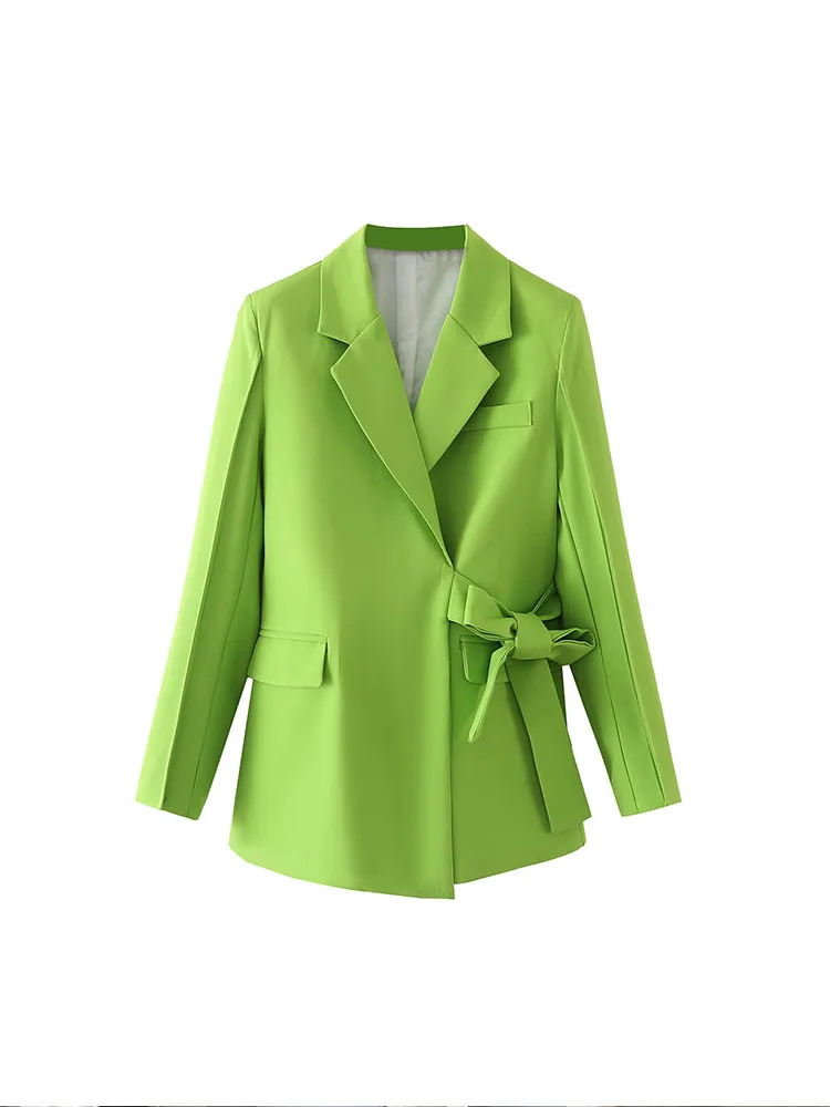 

BM&MD&ZA Women's 2022 Fall New Fashion Green Belt Blazer Retro Long Sleeve Pocket Women's Chic Coat