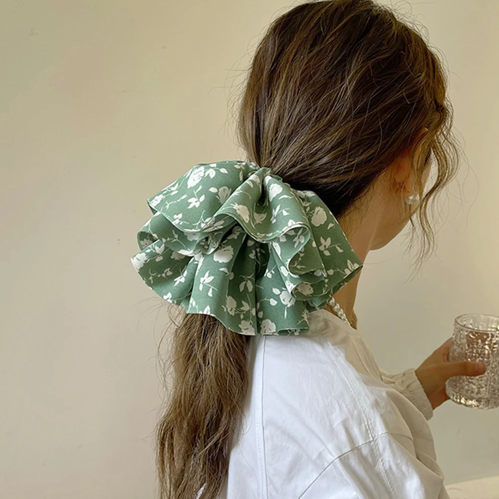 

2022 Summer Oversized Chiffon Scrunchies Women Elastic Hair Band Korean Elegant Ponytail Holder Rubber Tie Band Hair Accessories
