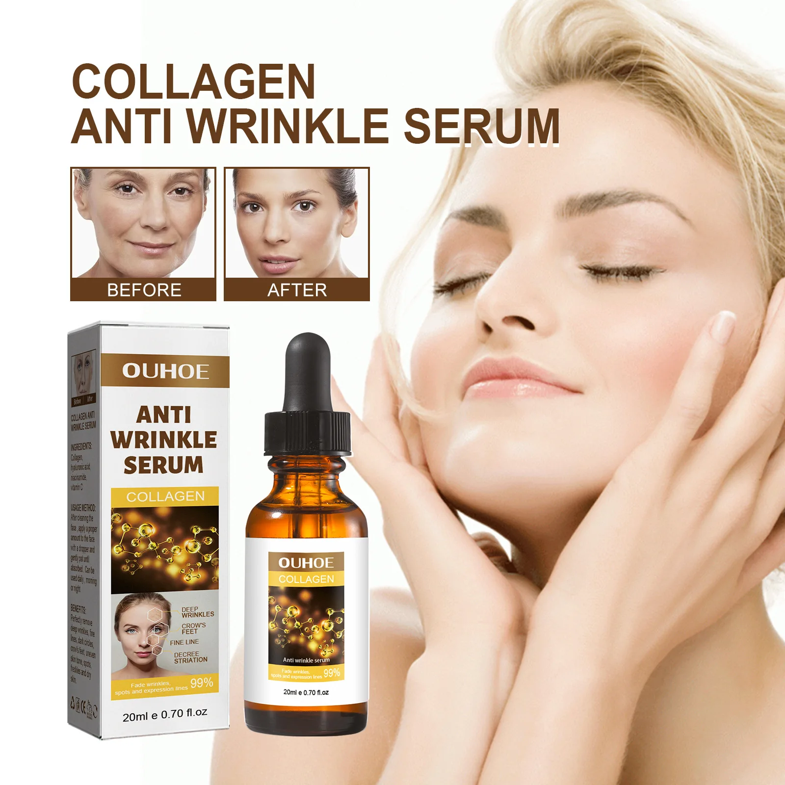 Effective Anti-Wrinkle Face Serum Collagen Lift Firm Anti-Aging Facial Cream Fade Eye Fine Lines Moisturize Whiten Beauty Health