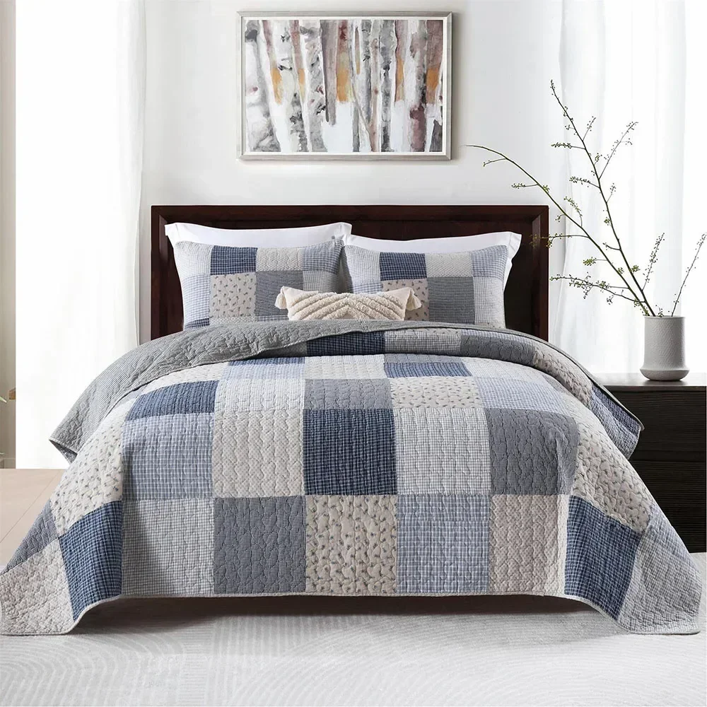 Клетчатый комплект одеял лоскутное покрывало ручной работы 3 шт. размер королевы