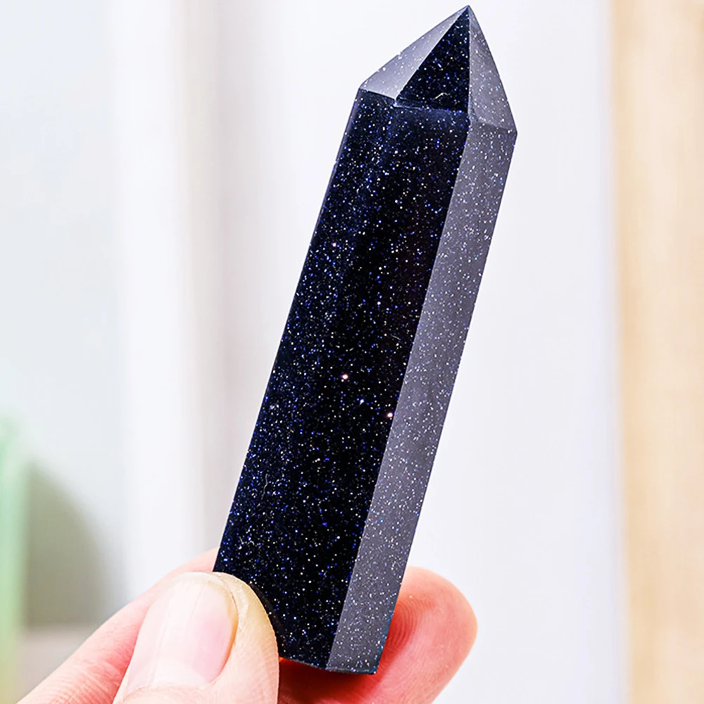 

Синий песчаник, заостренная шестиугольная призма, синий камень, одна точка, палочка, башня, хрустальные поделки, орнамент, подарки, украшение для дома