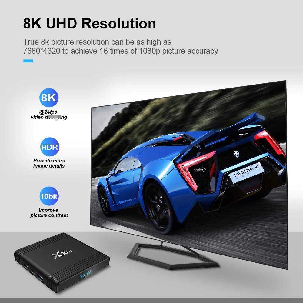 Фото ТВ-приставка S905X3 X96 Air Smart TV Box с LAN 1000 Мбит/с, 2/4 ГБ DDR3, 16-64 ГБ ROM, 8K H.265, Dual WiFi для дома №1