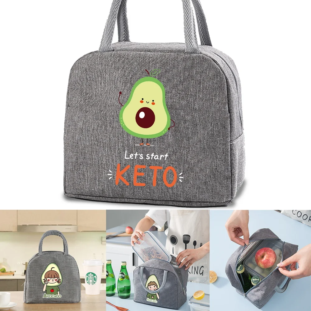 

Insulated Lunch Bag Thermal Organizer Women Kids Lunch Food Cooler Handbag Avocado Print Picnic Portable Packet Canvas Tote Bags