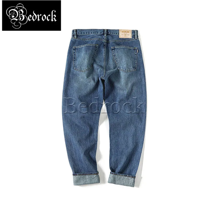 MBBCAR 14.5oz high-end blue retro crafts one washed straight selvedge jeans Amekaji red line denim pencil trousers for men 7382