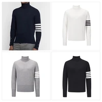 tb thom knitted turtleneck sweater fashion brand slim casual mens clothing striped 4 bar mens coats sports casual tb sweaters