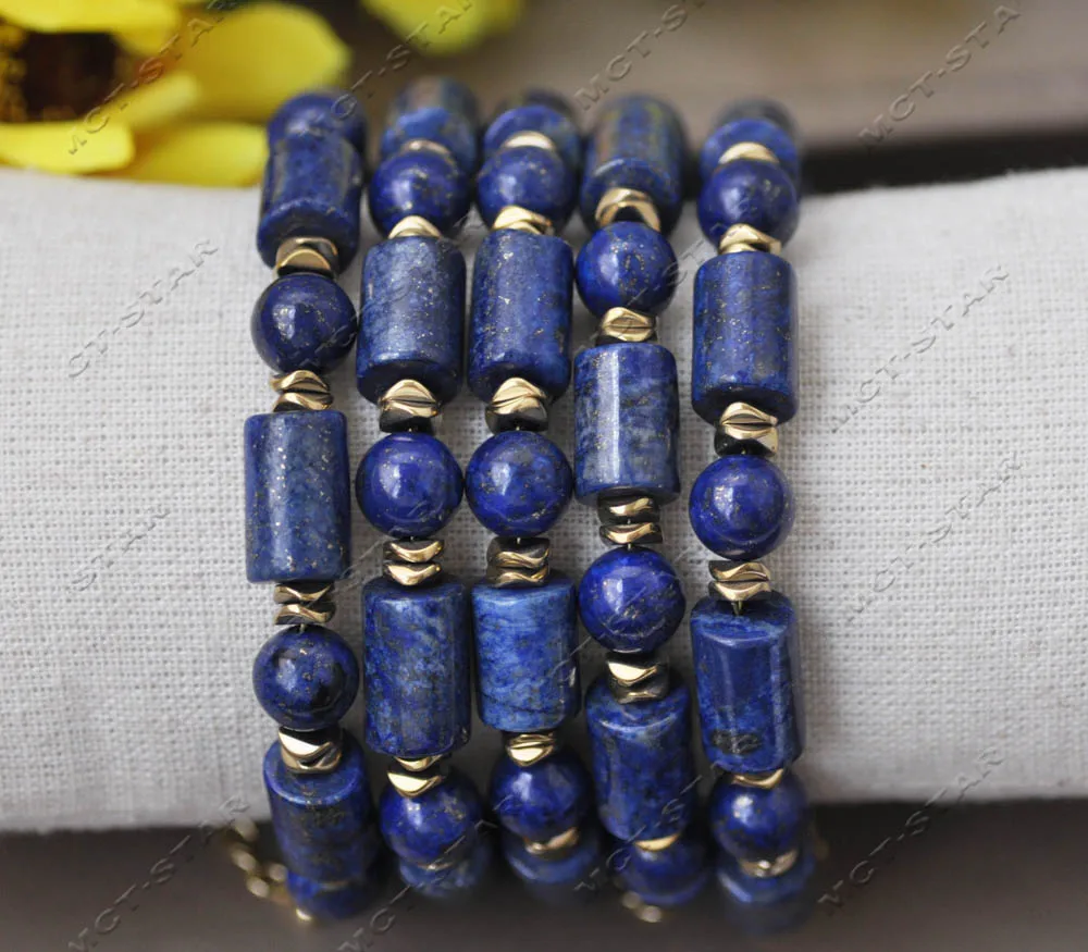 Z13457 оптовая продажа 5 шт. 10 '✕ мм Синий Круглый цилиндрический браслет из