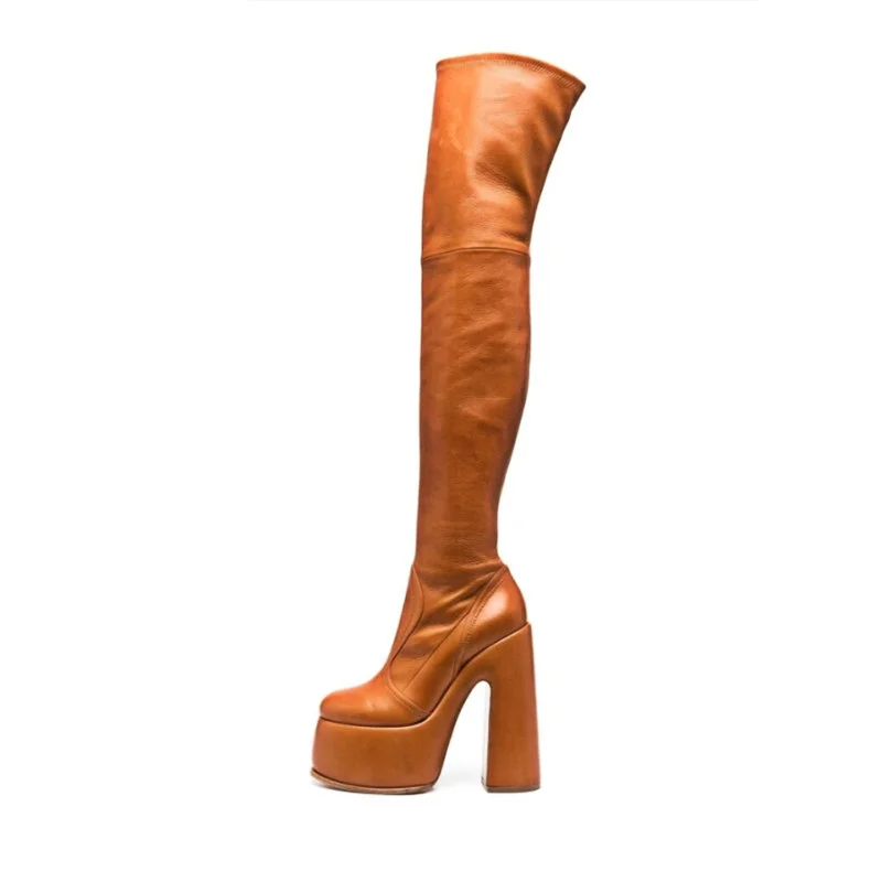 

LILYPTUART ZA Platform Boots, Women, 2022 Fall/Winter Chunky Heel, Over-the-Knee Boots, Street Style, Designer, Star,Big Size 43
