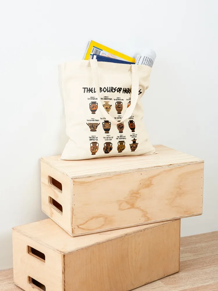 Двенадцать лаков Геркулеса на греческой керамике. Большая сумка для женщин.