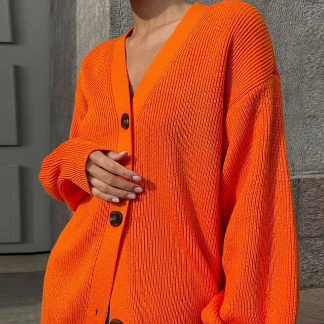 Autumn Winter Green Orange Cardigan 