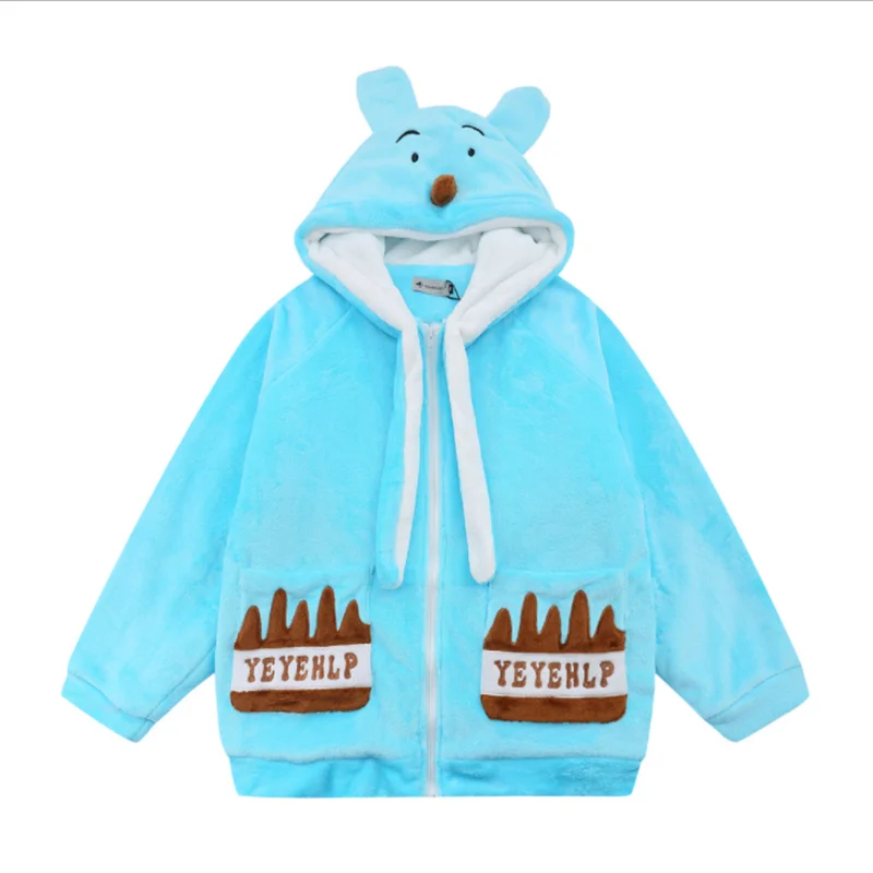 

2021 New Style Cartoon Bear Lamb Velvet Cotton Jacket Men Winter Plus Velvet Jacket Street Trend Loose Hooded Embroidery Jacket