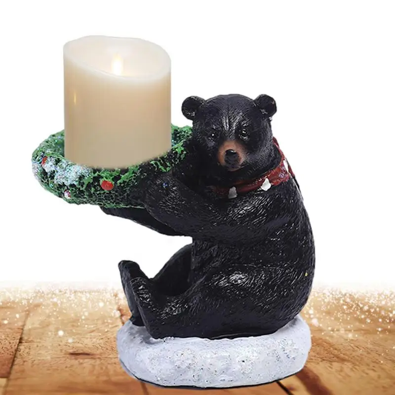 

Resin Bear Candlestick Decor Vintage Resin Bear Candle Holder Christmas Decoration Handicraft Ornaments Statue Party Gifts Home