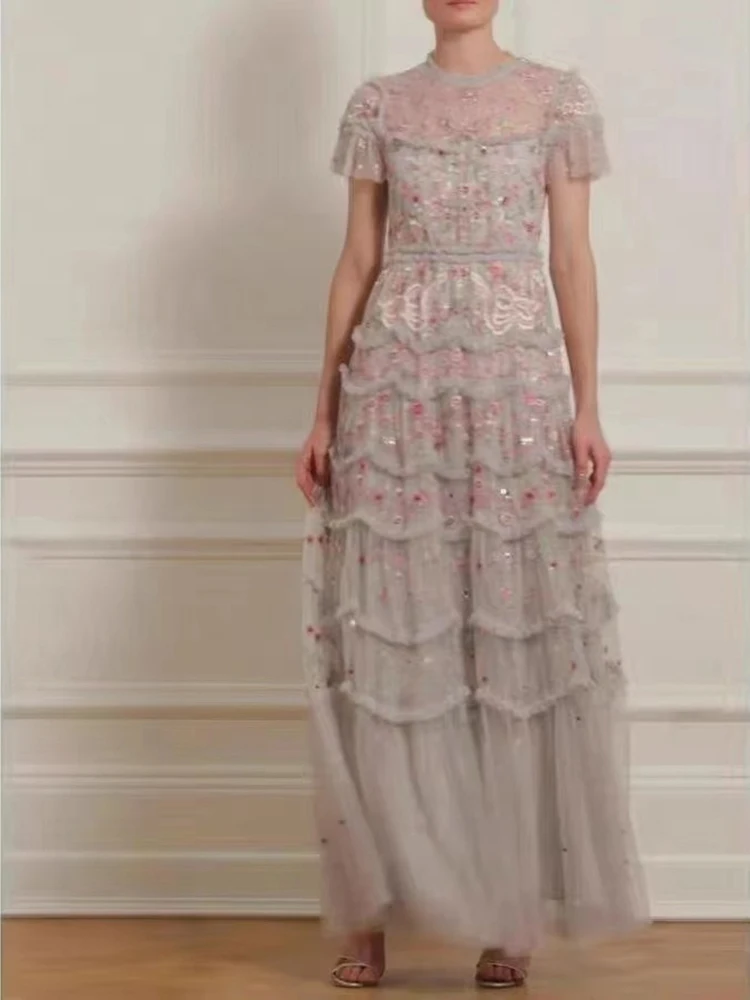 

Женское Сетчатое платье Delocah, Летнее Длинное платье с короткими рукавами и оборками