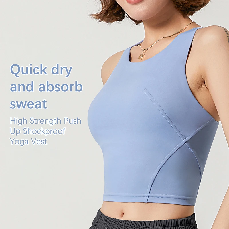 

Женская майка, бюстгальтер с высокой горловиной, спортивный топ со встроенным бюстгальтером, тренировочные майки для бега, йоги, фитнеса