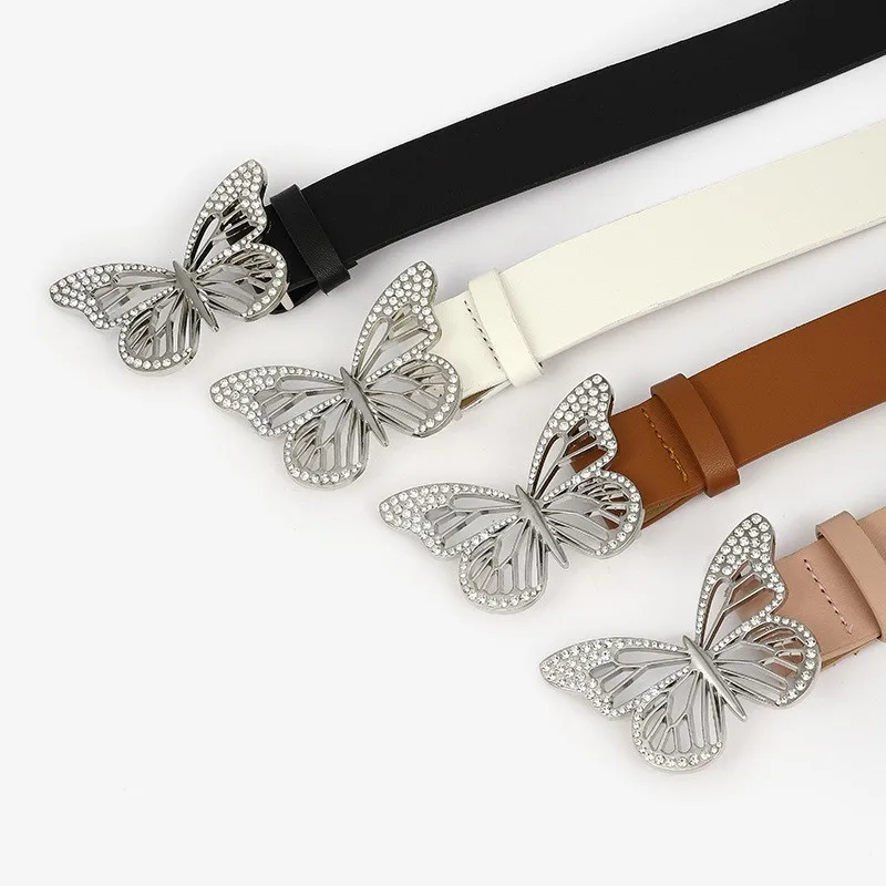Bauhinia New Fashion Versatile Rhinestone Butterfly Button Head Decoration Wide Belt Women's Dress Shirt Belt Women