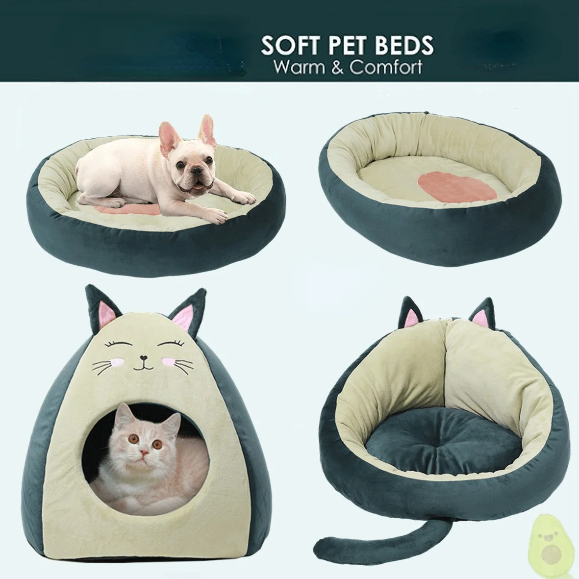 

Теплая кровать для домашних животных, Лежанка для кошек, домик для щенков, зимний коврик для маленькой собаки с подушкой, комнатная корзина, ...