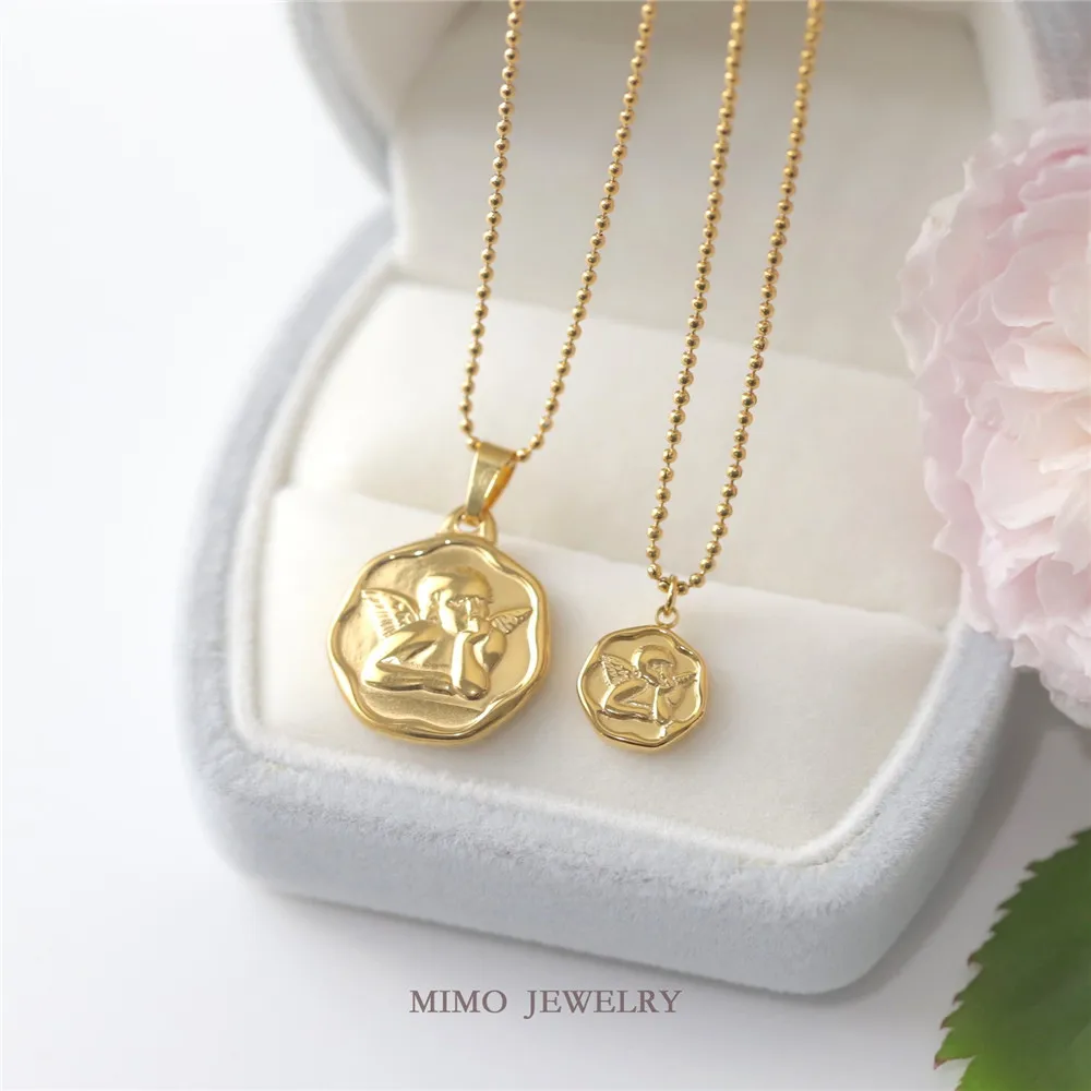 

Stainless steel 18K gold plated hexagonal INS retro relief angel pendant DIY accessory