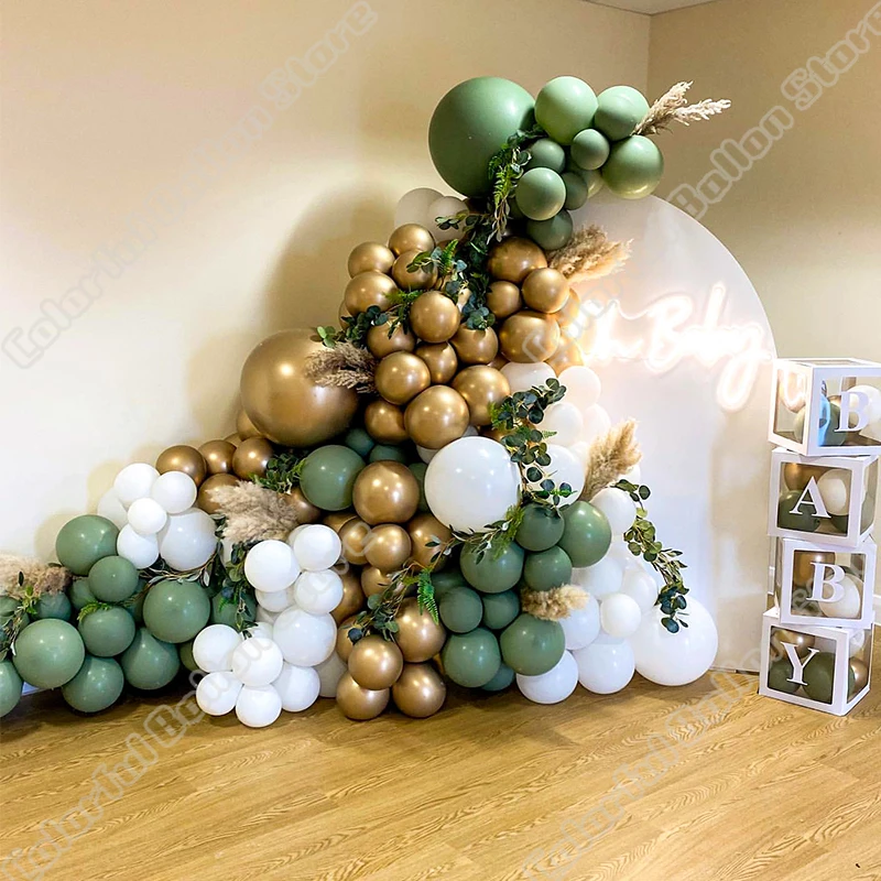 

Avocado Gold White Balloons Kits Happy Birthday Wedding Party Balloon Backdrop Celebration Arch Kits Baby Show Anniversary Decor