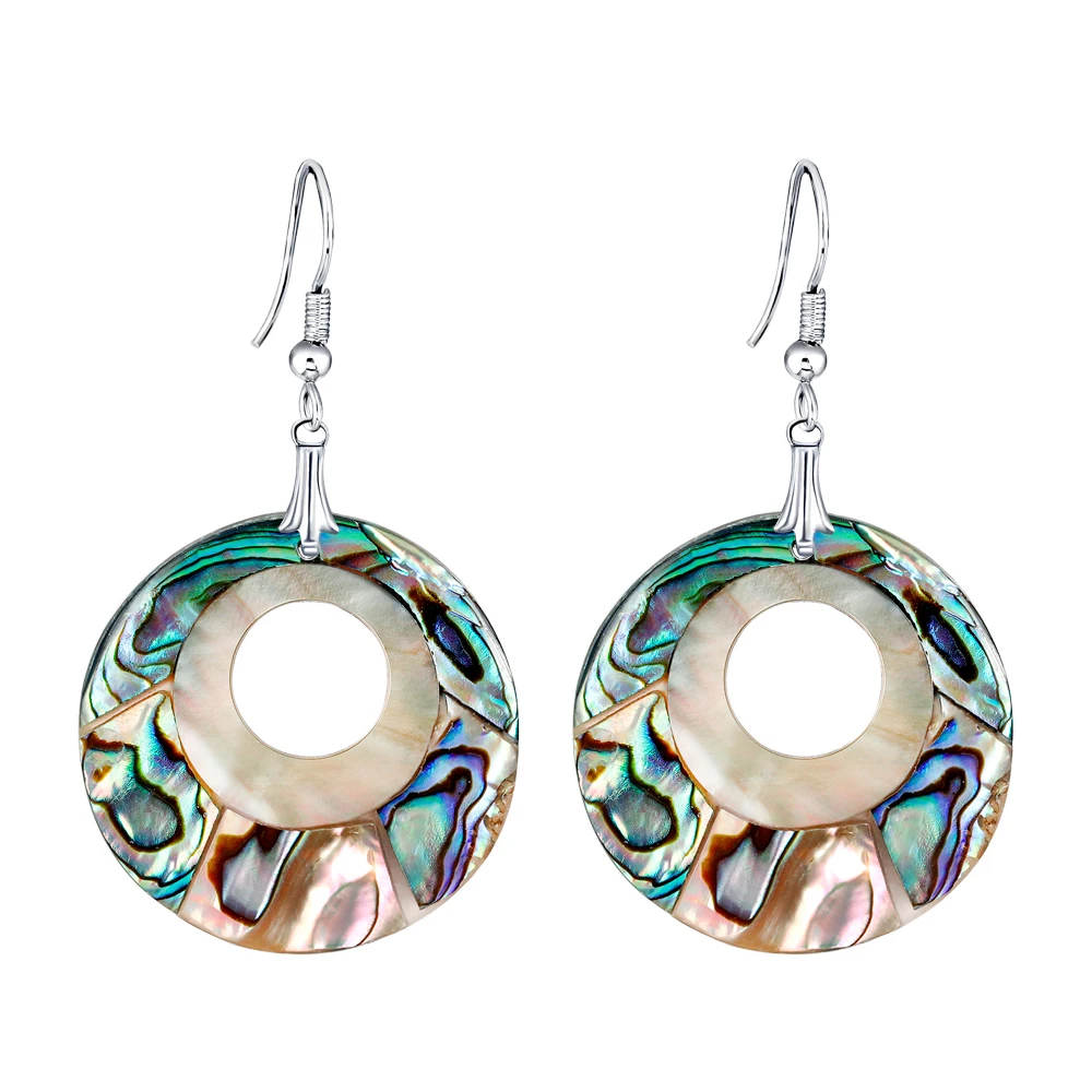 

High Quality Womens Earrings Fashion Colourful Real Natural Abalone Shell Material Dangle Round Drop Earrings