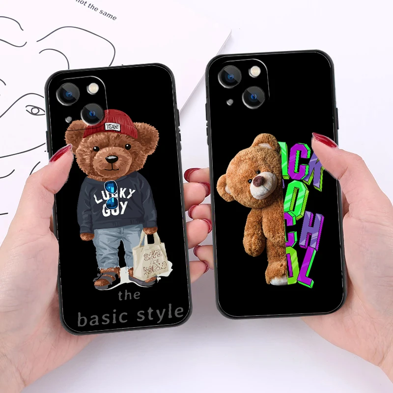 

2022 Bear Fashion Bear For Apple iPhone 11 12 13 Pro 13 12 Mini X XR XS Max 5 6 7 8 Plus Phone Case Liquid Silicone Cover fundas