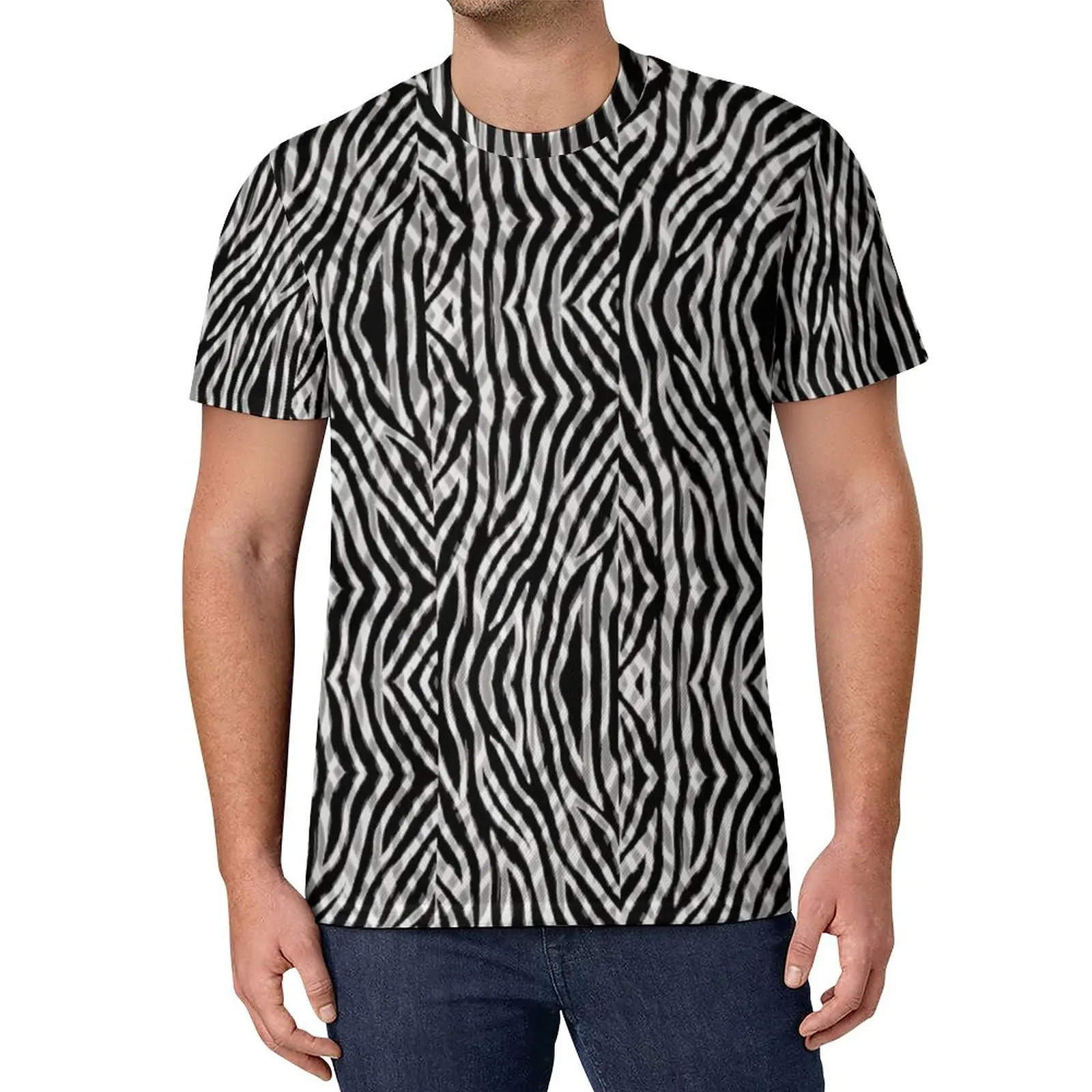 

Tribal Zebra T-Shirt Black White Stripes Male Trendy T-Shirts Summer Graphic Tee Shirt Short Sleeve Basic Oversize Tops Present