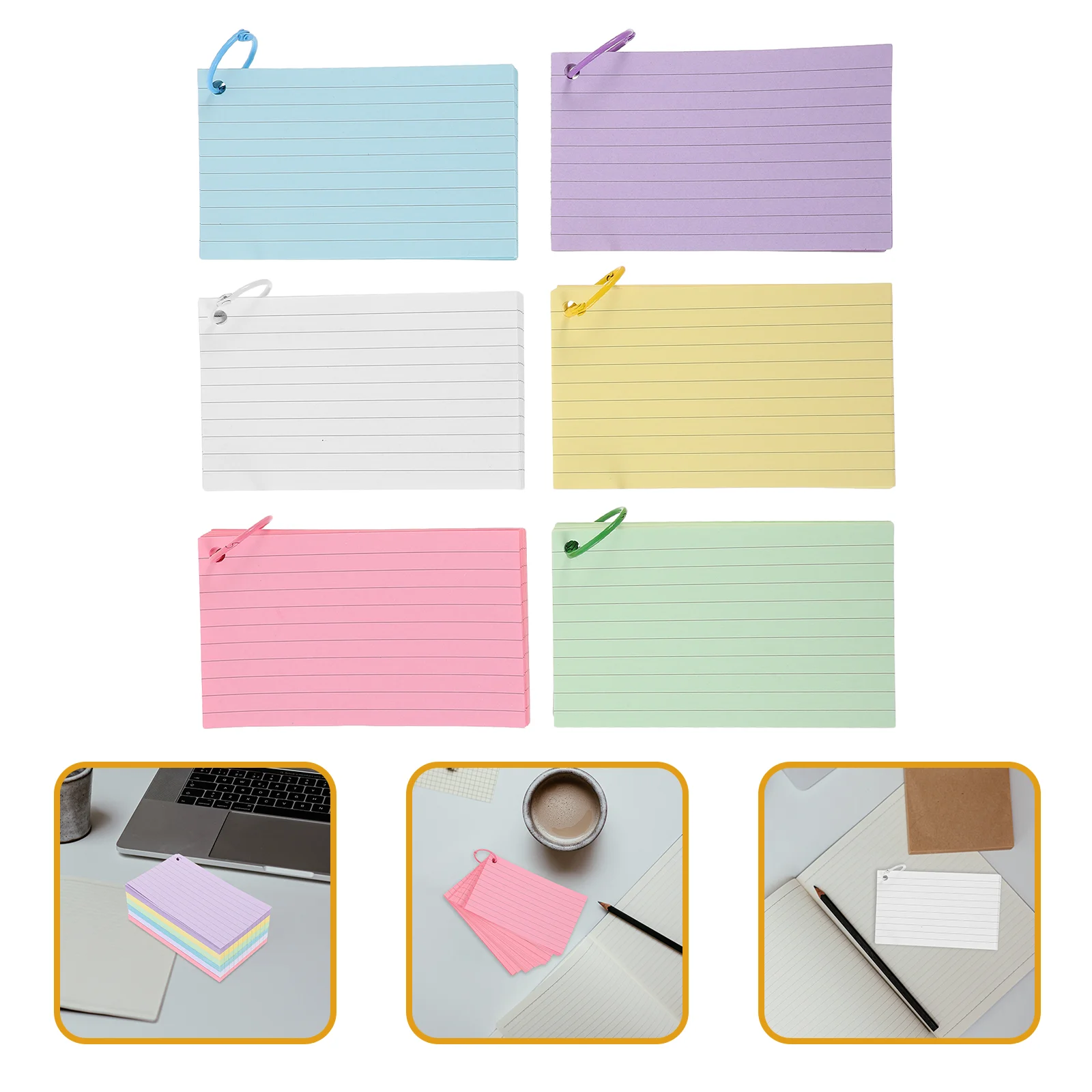 

1 Set Flash Cards for Studying Blank Index Note Cards Punched Index Cards with Metal Binder Rings