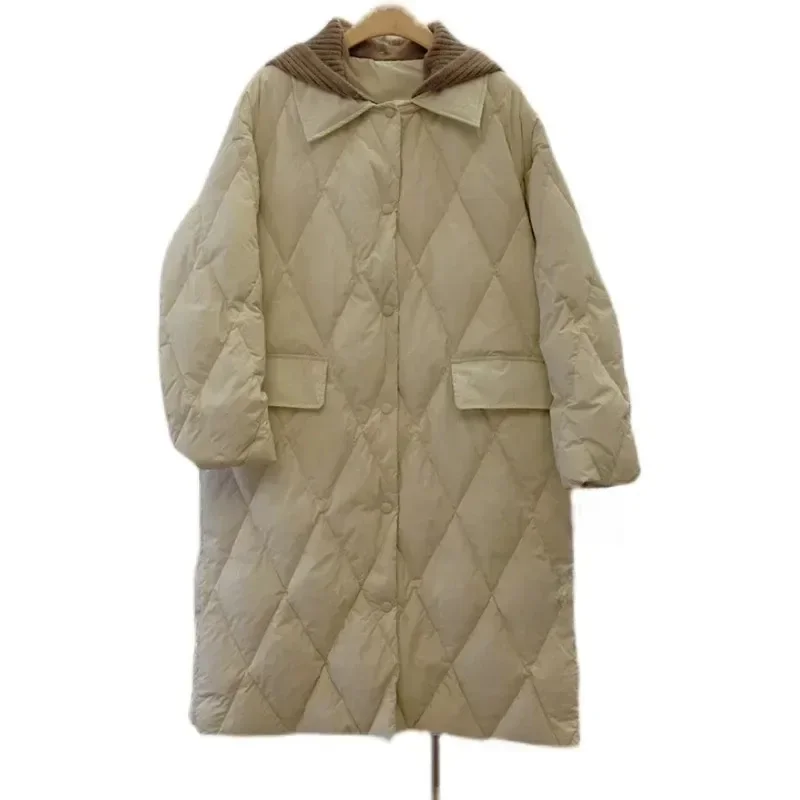 2022 зимнее Новое корейское белое пальто на утином пуху Женская Съемная вязаная