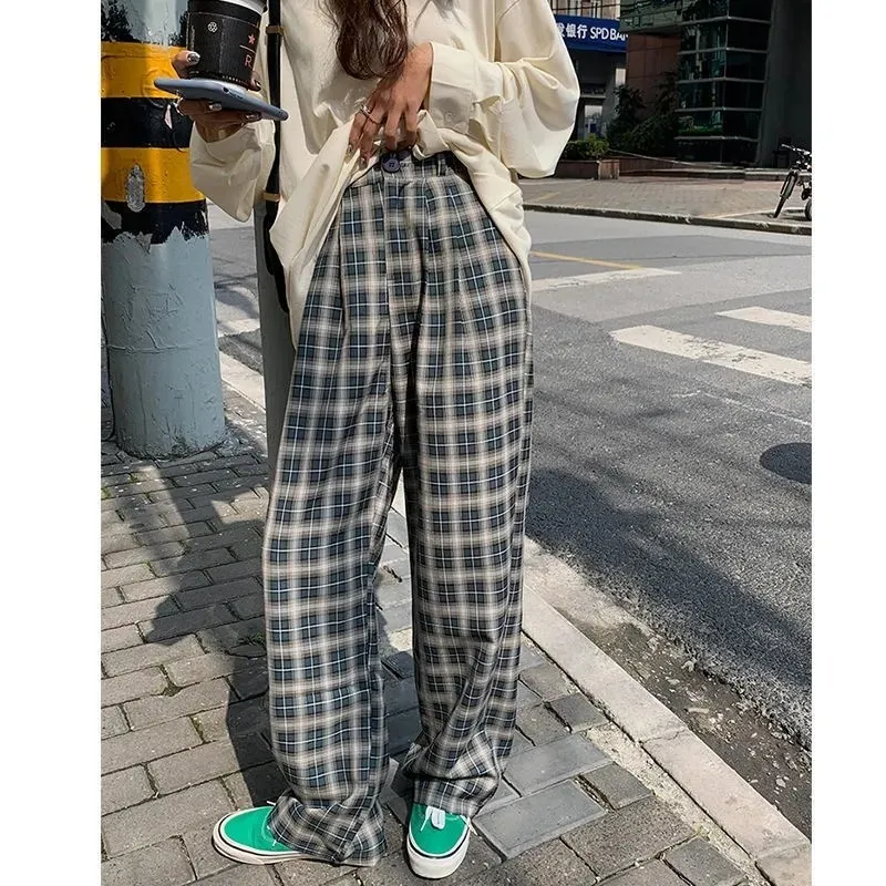 

Yuansu готические клетчатые брюки женские летние повседневные широкие брюки корейская мода свободные прямые брюки Y2k нижнее белье