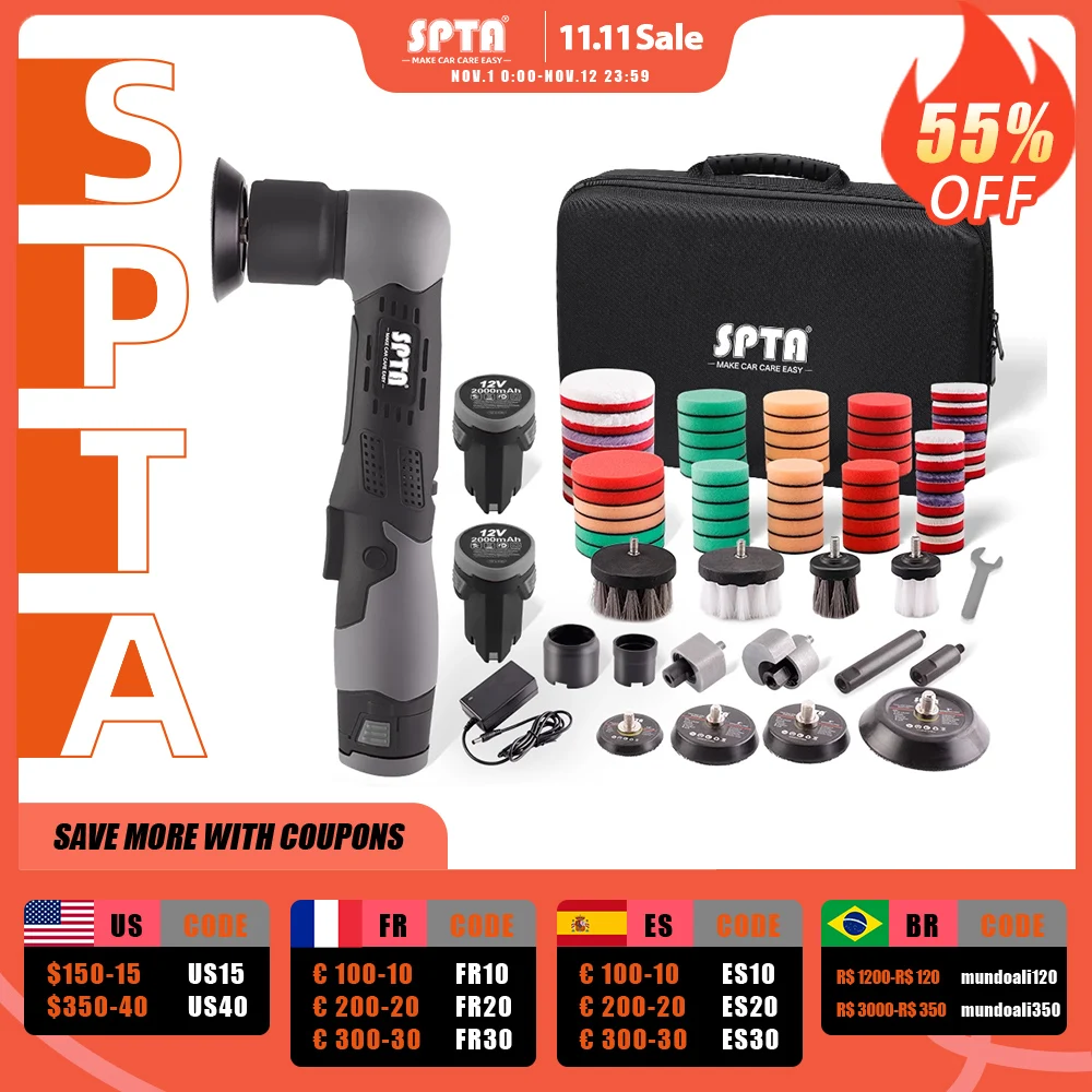 Продажа Беспроводной мини-полировщик для автомобиля SPTA, 12 В, RO/DA, микро-полировщик царапин, беспроводной полировщик деталей с регулировкой скорости ...