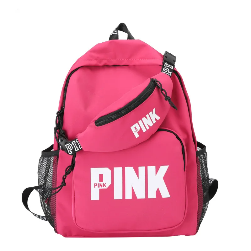 

PINK Women Men Boys Girls Backpack Rucksack Rider Travel Laptop School Bag with Beltbag