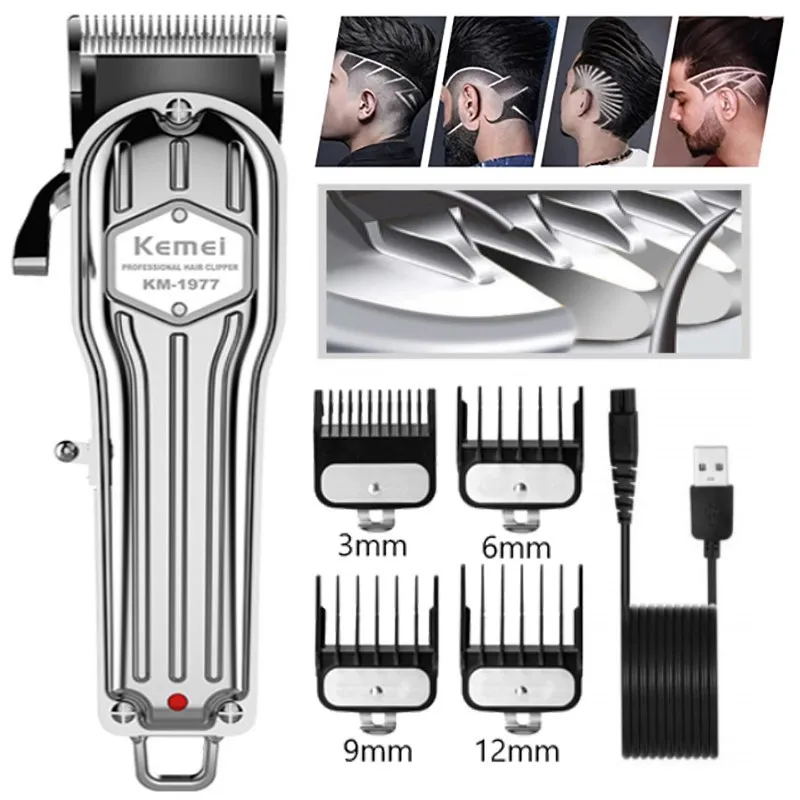 

kemei 1977 corded crodless adjustable hair clipper beard finishing metal housing rechargeable hair trimmer electric hair cutting