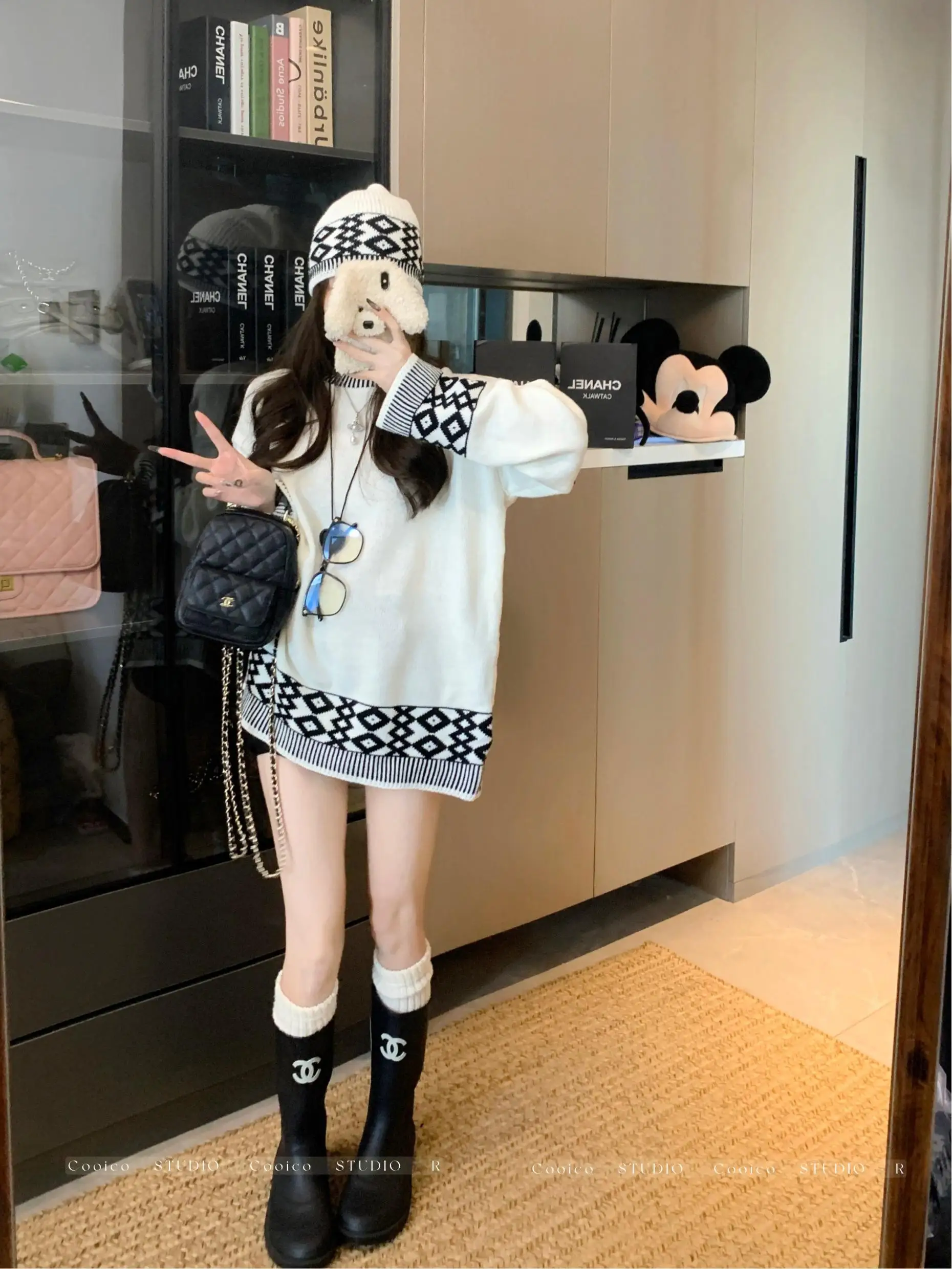 Gaganight Женский жаккардовый Свободный Повседневный свитер контрастных цветов с