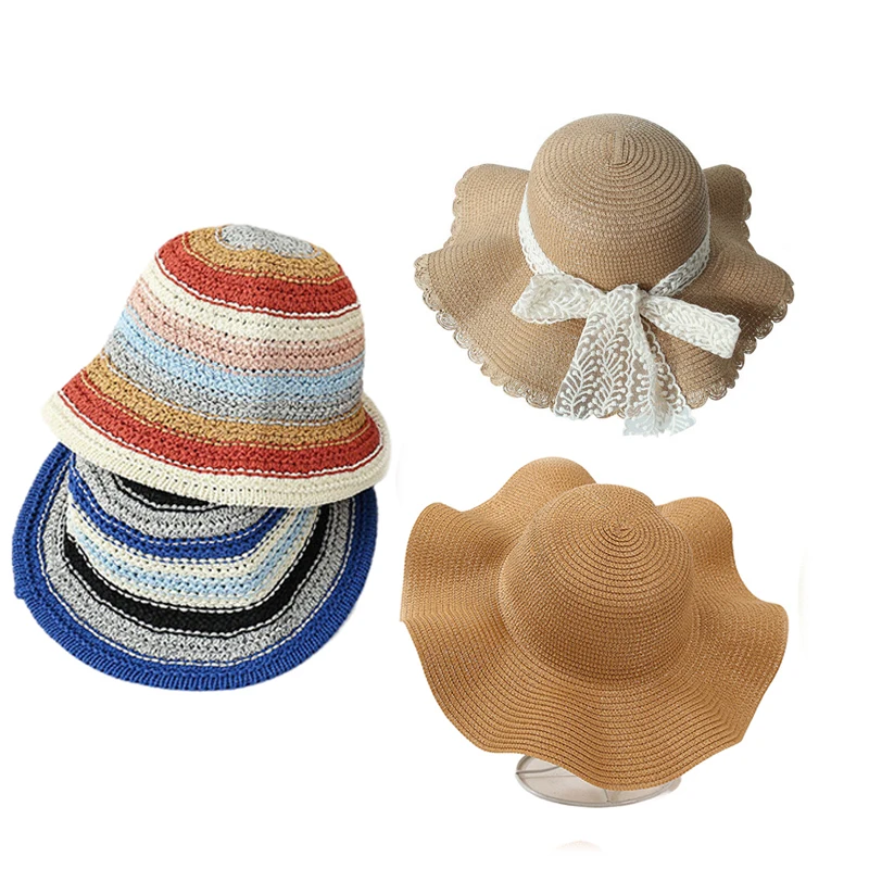 Шляпа женская Соломенная с кружевным бантом дышащая Складная пляжная шапка