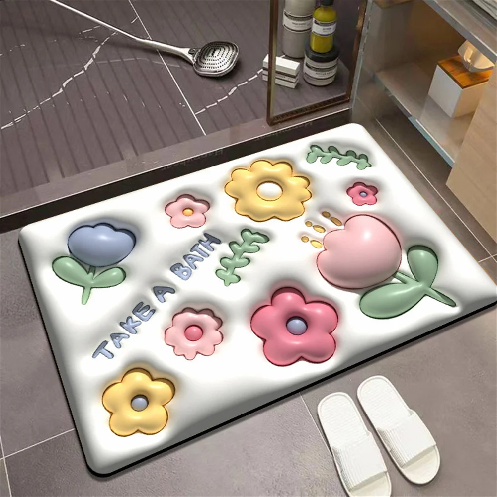 

Anti-slip Mat 40x60cm Ins Bathroom 3d Household Bathroom Tool Absorbent Carpet Fresh Cartoon Expansion Kitchen Accessories