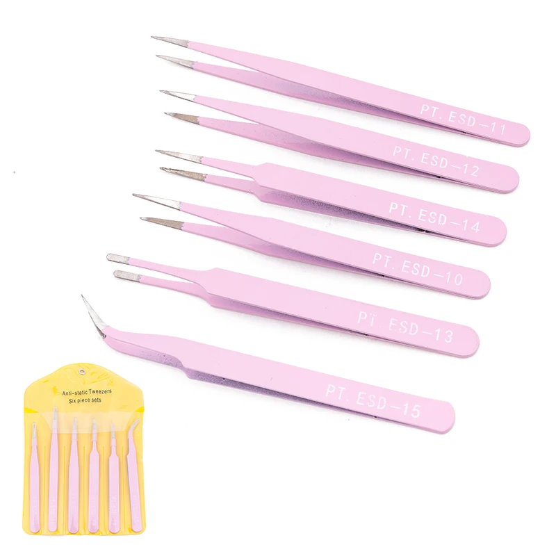 

6pcs ESD Hand Tool Set Anti-Static Stainless Steel Tweezer Set Maintenance Repair Tool Kit Anti Static Model Making Tool