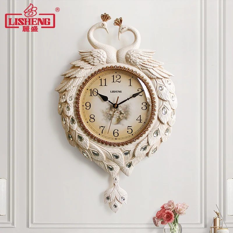 

Lisheng European Peacock Wall Clock Mute Living Room Atmosphere Pocket Watch Bedroom Pendulum Clock Home Fashion Clock Quartz Cl