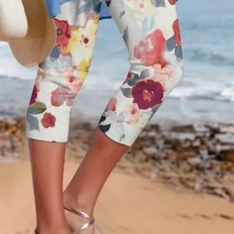 

Fashion Women Skinny Pants 2022 Sexy Ladies Small Foot Pencil Casual Pants New Beach Ladies Tight Stretch Print Cropped Pants