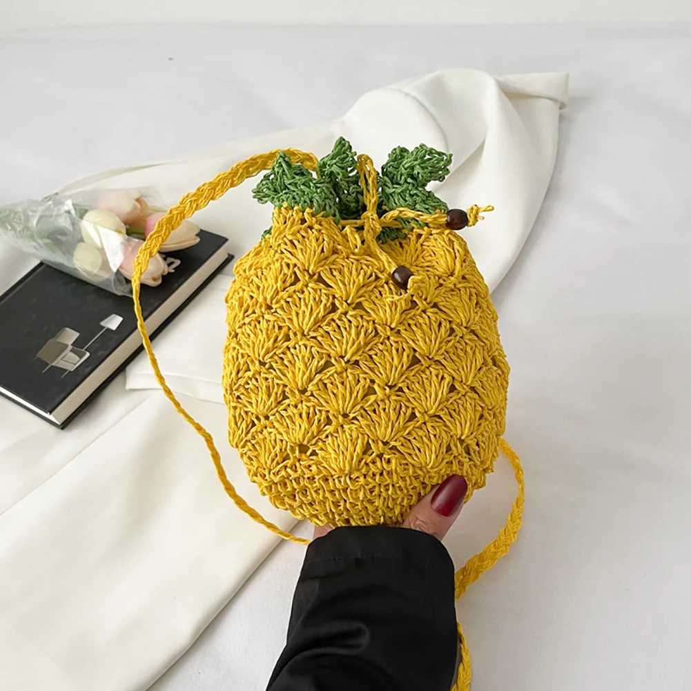 

Straw Fruit Pineapple Shoulder Crossbody Bag Summer Woven Ladies Girl Sweet Cute Messenger Handbag Mini Purse