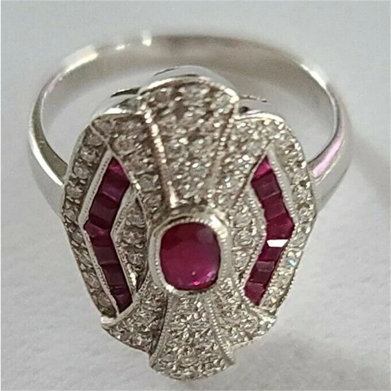 Женское кольцо с красным цирконом свадебное Ювелирное Украшение головной убор