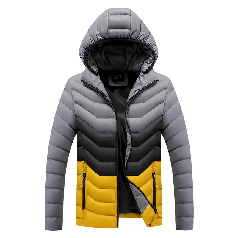 

Jacket Men Hooded Parka Warm Winter Coat Mens Thicken Zipper Detachable Hat Slim Parkas Man Outwear Windproof Patchwork Overcoat