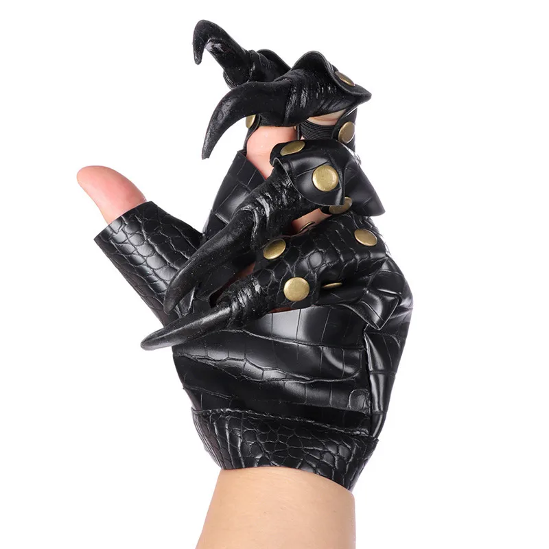 

Long Nail Dragon Claws Gloves Black Fingernails Gothic Punk Faux Leather Paw Halloween Costume Props Comic Cosplay Accessories