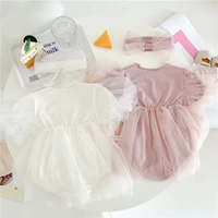 criscky 2022 autumn lovely princess baby girls rompers full sleeve lace solid romper hair band jumpsuits elegant tulle skirts