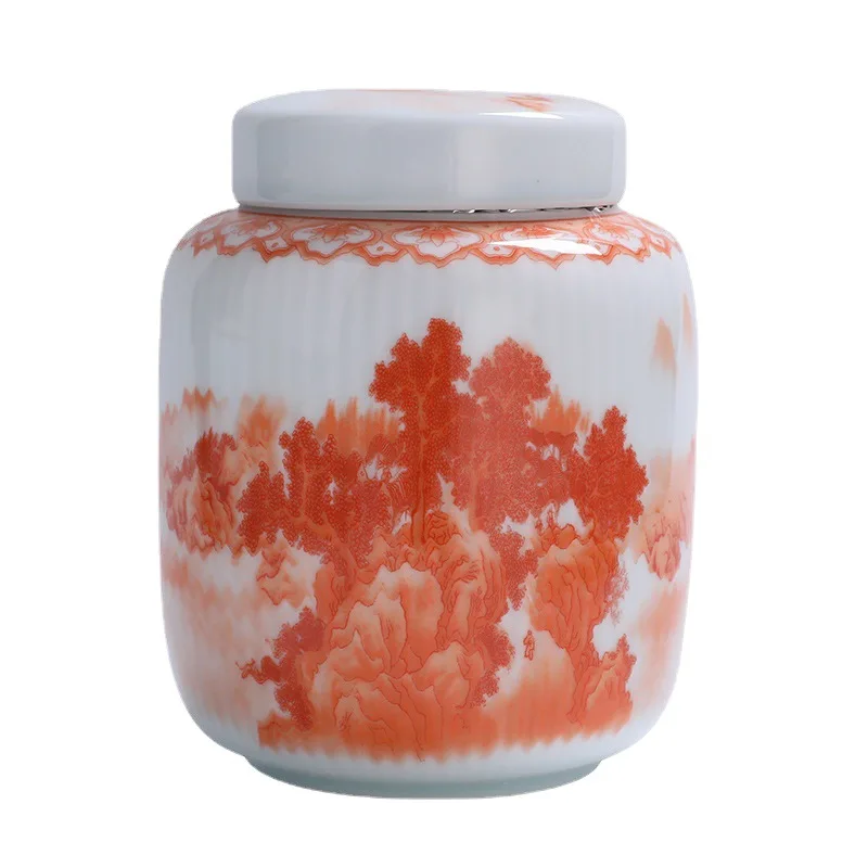 

Chinese Landscape Ceramic Jar with Lid Sealed Moisture-proof Jar Coffee Bean Candy Tank Kitchen Grain Tank Storage Container New