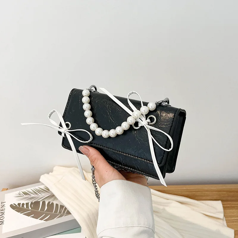 

Trendy Summer Single Shoulder Bag Women's 2022 New Fashion Niche Handbag Pearl Chain Foreign Style Small PU Square Bag