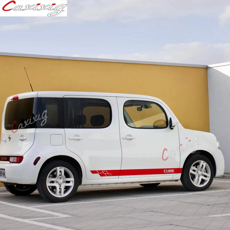 

Для Nissan-CUBE Автомобильная дверь боковая юбка виниловые наклейки для кузова автомобиля спортивные полосы внешние аксессуары K-автомобильные наклейки