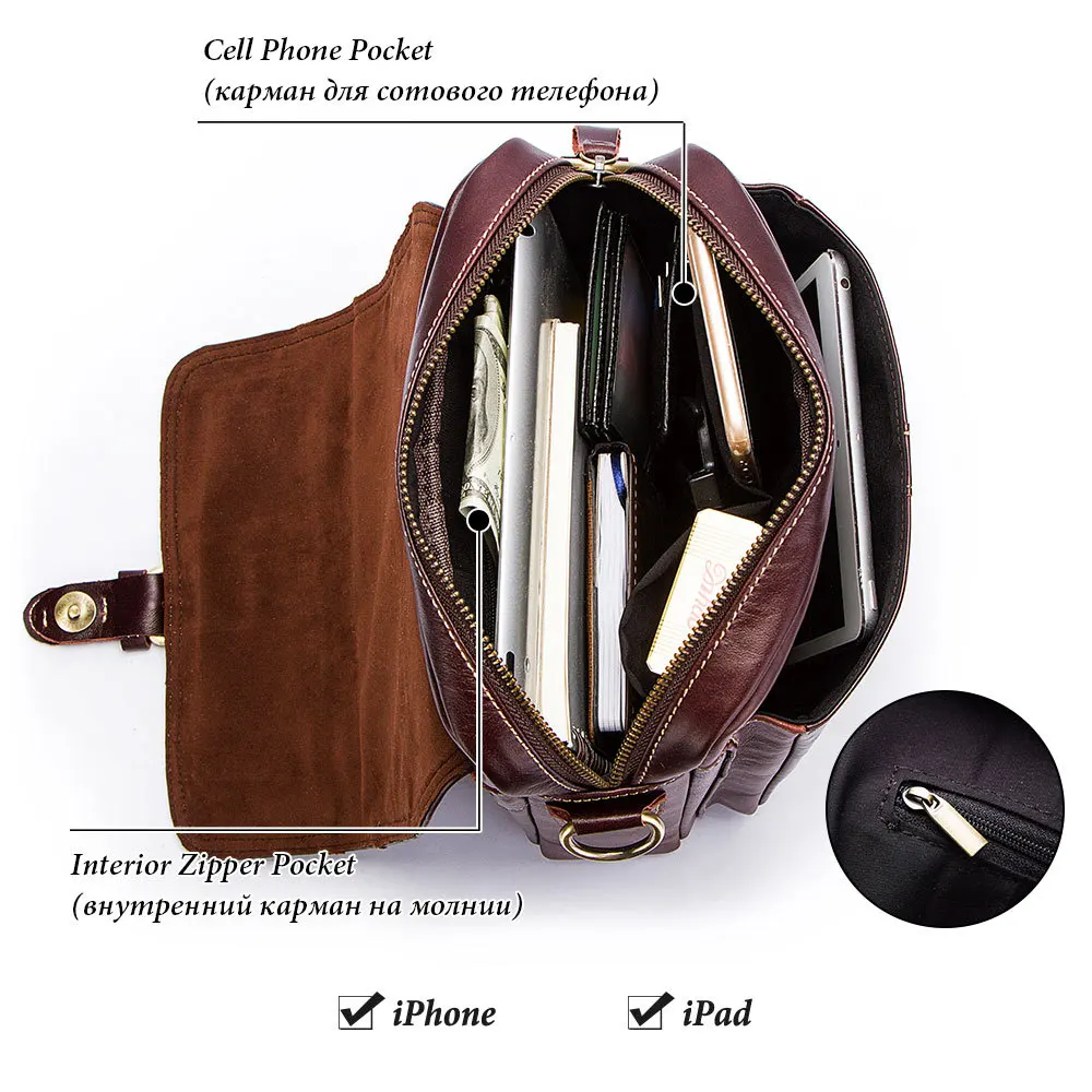 Fashion Shoulder Bag Vintage Casual Men's First Layer Cowhide Flap Crossbody Bag Men's Real-Leather Bag