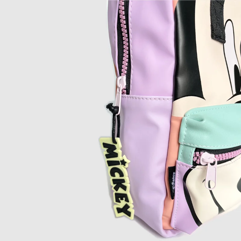 Disney Mickey Mouse Shoulder Backpack Students PU Leather Frosted Texture Spelling Color Printing Children's Shoulder Backpack